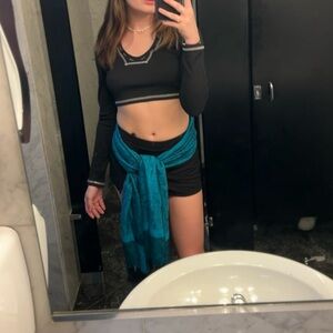 Black Crop Long Sleeve with White Sitching